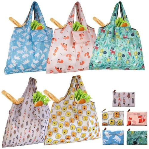 Factory Direct Supply Reusable Expandable Grocery Bags Printed Heavy Duty Foldable Shopping Tote Bags