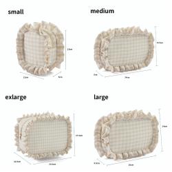 Personalized Washable Women Ladies Girls Zipper Closed Ruffle Checked  Makeup Organizer Pouch Cute Cosmetic Bag