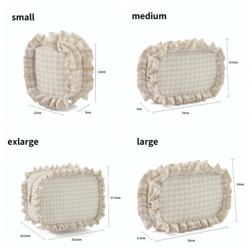 Personalized Washable Women Ladies Girls Zipper Closed Ruffle Checked  Makeup Organizer Pouch Cute Cosmetic Bag