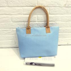 Gelory New Fashion PU Leather Woven Fancy Young Lady Tote Bag Handbag