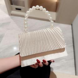 New arrival silk satin wrinkle women party clutch bag pearl handle purse dress handbag evening wedding clutch handbags for women