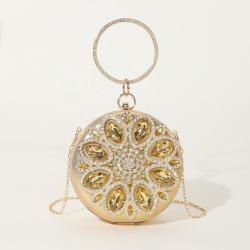 Fashion Round Handbags good quality rhinestone bag lady chain shoulder bag purse gold flower evening clutch bags handbag