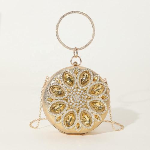 Fashion Round Handbags good quality rhinestone bag lady chain shoulder bag purse gold flower evening clutch bags handbag