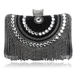 New Fashion Woman Evening Handbag Soft Handle Diamond Smash Tassel Dinner Bag Mental Synthetic Leather Elegent Dress Pillow Bag