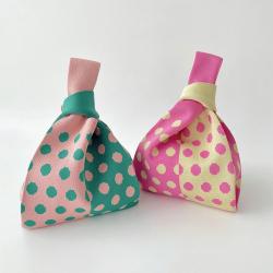 ZWY247 Wholesale Trendy Color Blocking Polka Dot Girls Knitting Bag Polyester Lightweight Small Handbag Daily Shopping Wristlet