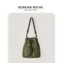 New Nylon Shoulder Bag External Pocket Cool Girls Nylon Tote Bag Drawstring Design Waterproof Bucket Bag for Women