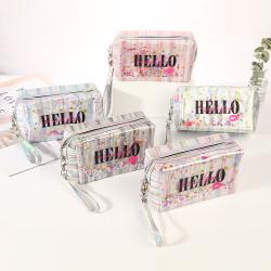 Custom Logo Luxury Fashion Special Laser Shiny PVC Holographic Makeup Cosmetic Bags Women