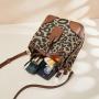 Fashion Winter Messenger Bag Leopard Print Canvas Drawstring Bag Ladies Bucket Tote Handbag Women Office Shoulder Bag Crossbody