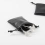Hot Sale Emboss Logo Phone Charger Leather Waterproof Drawstring Storage Bag Mini Black Leather Gift Pouch