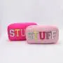 Wholesale Stock Custom Designer Chenille Latter Patch Portable Travel Cosmetic Bag Zipper Waterproof Nylon Makeup Pouch