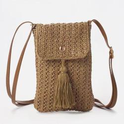 ZWY327 New Solid Color Ladies Tassel Straw Bag Braided Eco-Friendly Fashion Crossbody Shoulder Bag Wholesale Mini Cell Phone Bag