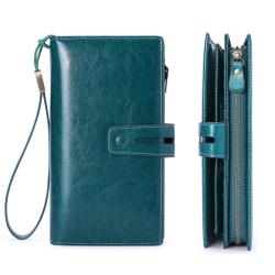 2024 Custom Waxed Oiled Genuine Leather Women Long Wallet For Ladies With RFID Design