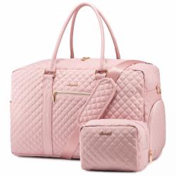 LOVEVOOK Quilted Gym Duffel Bag with Toiletry Bag Yoga Fitness Travel Duffle with Shoe Compartment New Weekender Overnignt Bags
