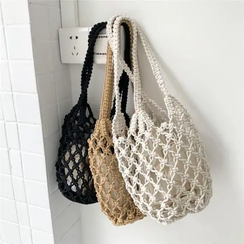 low price drop shipping Hot Selling Hollow-out Straw Bag Large Capacity Beach Bag Leisure Woven Bucket Bag For Women