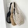 low price drop shipping Hot Selling Hollow-out Straw Bag Large Capacity Beach Bag Leisure Woven Bucket Bag For Women