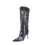 Bottes Femme Ladies Autumn Winter Wellington Boots Pointy Toe Stiletto Heels Stylish Long Boots Women Denim Knee High Boots