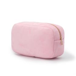 Keymay Wholesale Custom Soft Terry Cloth Cosmetic Bag Women Pink Makeup Bags Travel Pouch Bag Cosmetic With Zipper
