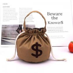 Soild Recyclable Round Bottom Canvas Gift Drawstring Handle Bag Custom Logo Printed Cute Bento Snacks Candy Storage Cotton Pouch
