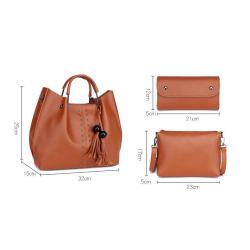 2024 Wholesale 3 Pieces Purse Handbag Set For Women Tote Hand Bag With Rivets Tassel