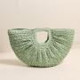 Simple solid color hand-held grass woven moon hand-held beach bag