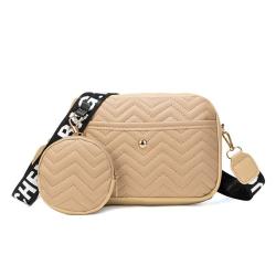 HR710 Printed Wide Shoulder Strap Crossbody Bag with Coin Purse Women Wave Pattern Embroidered Bag PU Leather Phone Storage Bag