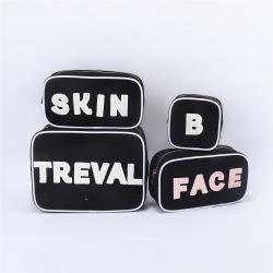 Keymay New Design Multi-color Personalized Letter Patches Canvas Makeup Bag Canvas Cosmetic Bag with Zipper Canvas Pouch Bag