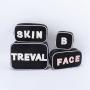 Keymay New Design Multi-color Personalized Letter Patches Canvas Makeup Bag Canvas Cosmetic Bag with Zipper Canvas Pouch Bag