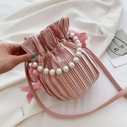 Newest Pearl Vintage Bucket Ladies Handbags Draw String Women Bags Shoulder Crossbody Purses Fashion Designer Handbags