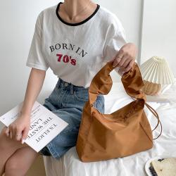 Wholesale New Drawstring Pleated Women'S Handbag Fashion Blue Women'S Shoulder Bag Soft Hand Nylon Bag