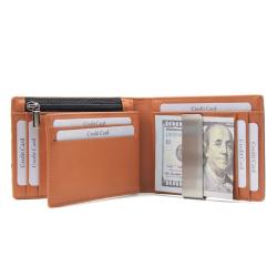 Custom mens pu leather wallet rfid blocking carbon fiber pattern wallet with euro style money clip