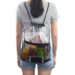Clear Drawstring Bag PVC Drawstring Backpack with Front Zipper Mesh Pocket