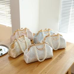Pearl Chain Designer Women Handbags Lock Button Handbag Manufacturer Customize Lace High Quality Ladies Designer Shoulder Bags