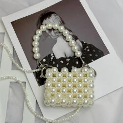 HR423 New Fashion Girls' Vintage Handmade Acrylic Bag Beaded Metal Handle Crossbody Bag Chain Woven Women's Mini Open Pocket Bag
