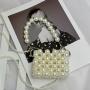 HR423 New Fashion Girls' Vintage Handmade Acrylic Bag Beaded Metal Handle Crossbody Bag Chain Woven Women's Mini Open Pocket Bag