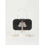 Good quality box clutch bag metal handle handbags glitter fabric shiny rhinestone flower purse tassels evening bag
