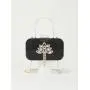 Good quality box clutch bag metal handle handbags glitter fabric shiny rhinestone flower purse tassels evening bag