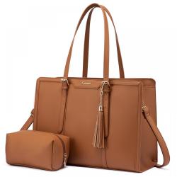 LOVEVOOK 17 inch Lightweight Leather Laptop Tote Bag Large Capacity Computer bag with Clutch Purse Business Laptop Bag for Women