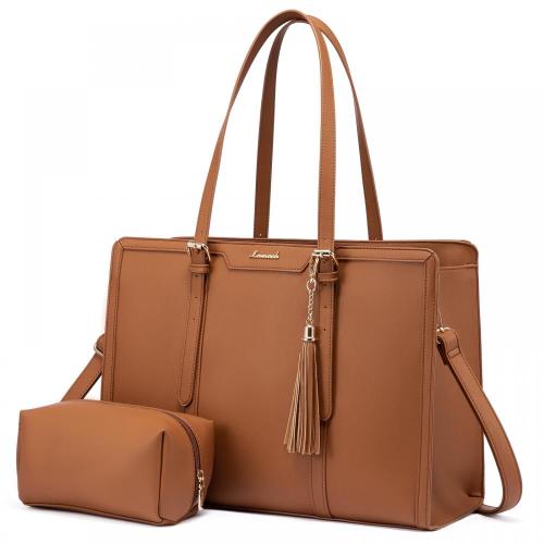 LOVEVOOK 17 inch Lightweight Leather Laptop Tote Bag Large Capacity Computer bag with Clutch Purse Business Laptop Bag for Women