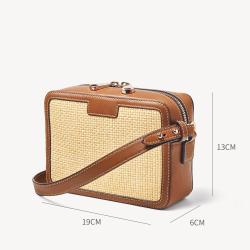 Fashion Mini Ladies Hand Bag Small PU Leather And Straw Handbags Shoulder Crossbody Bags Square Box Shape