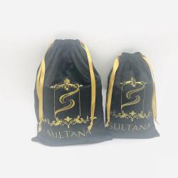 Custom Gold Logo Black Jewelry Drawstring Dust Velvet Bag Super Soft Velvet Gift Cosmetic Pouch
