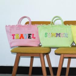 Keymay Rts Stock High Quality Plain 6 Colors Zip Inside Pocket Canvas Fringe Tote Bag Beach Bag Fringe Bag Girls Women Handbag
