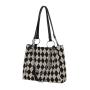 2024 Fashion Women's Tote Bags Wholesale Argyle Patterns Canvas Hot Selling White Black Custom Casual OEM ODM Soft Large Zipper