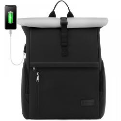 15.6 Inch Rolltop Backpack Waterproof Large Laptop Bag with USB Charging Port for Travel Work School Laptop Backpack Women Men