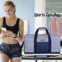 Customized Logo Blue Strip Nylon Shoulder Sport Weekender Bags Hand Carry Travel Overnight Duffle Bags for Women Men