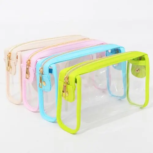 Keymay Bag Women Clear Makeup Organizer Pouches Toiletry Bags Bulk Makeup Travel Large Clear PVC Transparent Cosmetic Bag