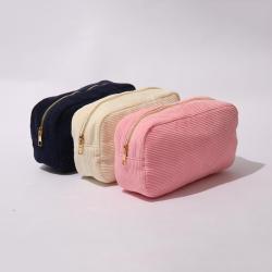 RTS Stock Corduroy Portable Personalized Chenille Glitter Patches Custom Women Girls  Wholesale Travel Makeup Small Cosmetic Bag