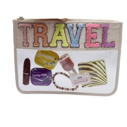 Chenille Letter Small Makeup Bag for Women Multi-purpose PVC Clear Zipper Pouch Waterproof Snacks Portable Lipstick Case