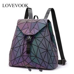 LOVEVOOK fashion PU leather girls daypacks Wholesale reflective travel bag luxury Geometric Luminous school backpacks for women