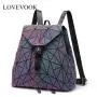 LOVEVOOK fashion PU leather girls daypacks Wholesale reflective travel bag luxury Geometric Luminous school backpacks for women