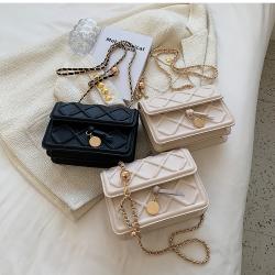 PU Ringer Pattern Bolsas Para Mujer Pure Square Bolsos-Para-Mujeres- Chains Leather Crossbody Bags For Women